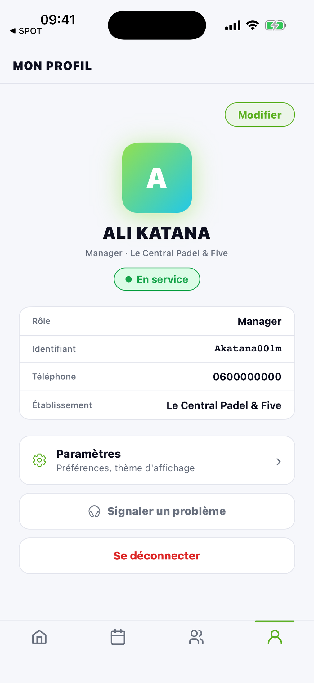 App SPOT Pro Employé — profil employé